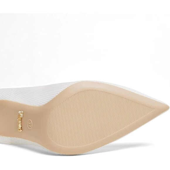 4 Inch Mesh-White Womens Pumps High Heels Stiletto Pointed Closed Toe Shoes - Picture 5 of 6